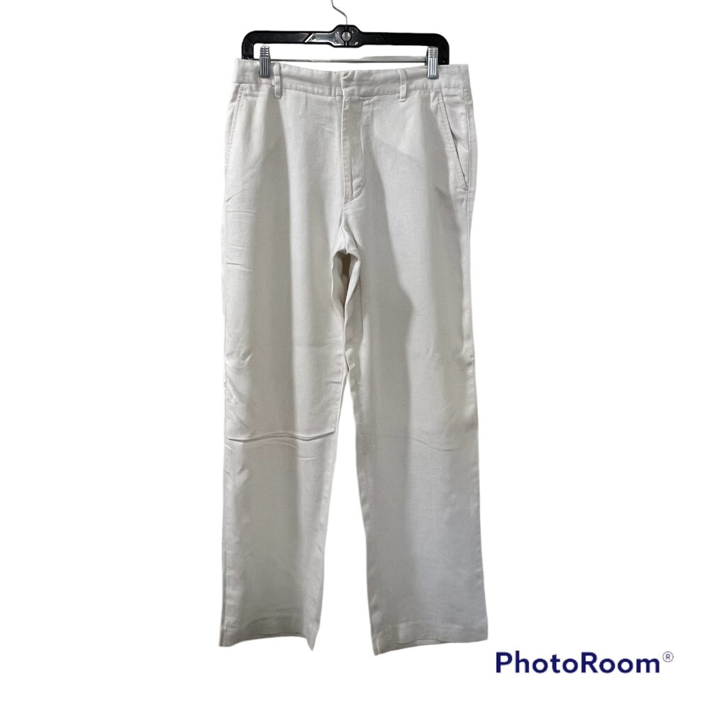 Michael Kors Mens White 100% Linen Straight Leg Dress Pants 31x32